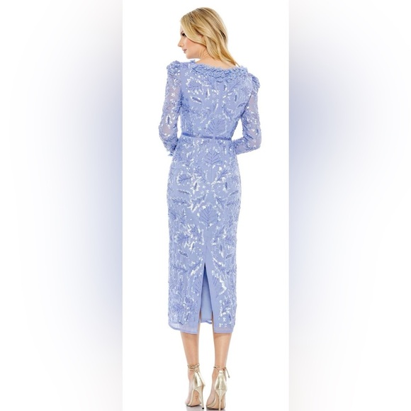 *Flawed Mac Duggal 93595 NWT Ruffle Neck Long Sleeve Sequin Midi Dress - Picture 2 of 10